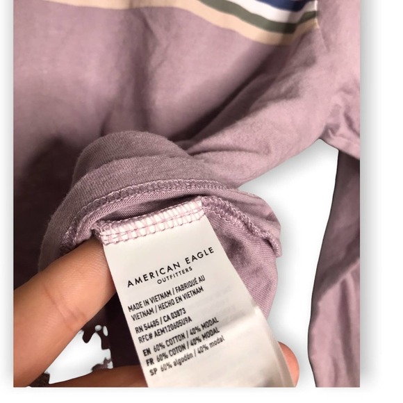 American Eagle | Purple Cropped Long Sleeve Top Colorful Stripes on front - Picture 7 of 8